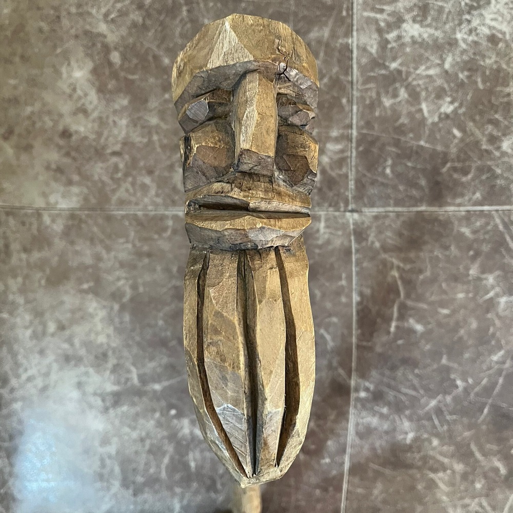 Unbranded Hand Carved Wood Spirit Walking Stick OS Brown Folk Art Primitive Cane